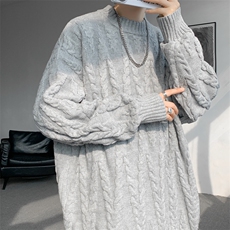 8XL-M麻花毛衣男休闲大码慵懒风情侣圆领针织衫线衣外套MY1512P65，男装针织衫/毛衣，电商B238