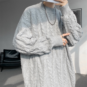 8XL-M麻花毛衣男休闲大码慵懒风情侣圆领针织衫线衣外套MY1512P65图片