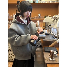帝王红内空气层卫衣男春秋高级感重磅短款连帽衫cleanfit开衫外套，女装短外套，星座506A
