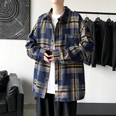 春季格子长袖衬衫男港风日系外套ins痞帅衬衣CK1819P35，男装衬衫，星座1116-2