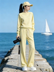 休闲运动套装女春季新款洋气减龄纯色圆领长袖卫衣阔腿长裤两件套，女装套装/套裙，江南