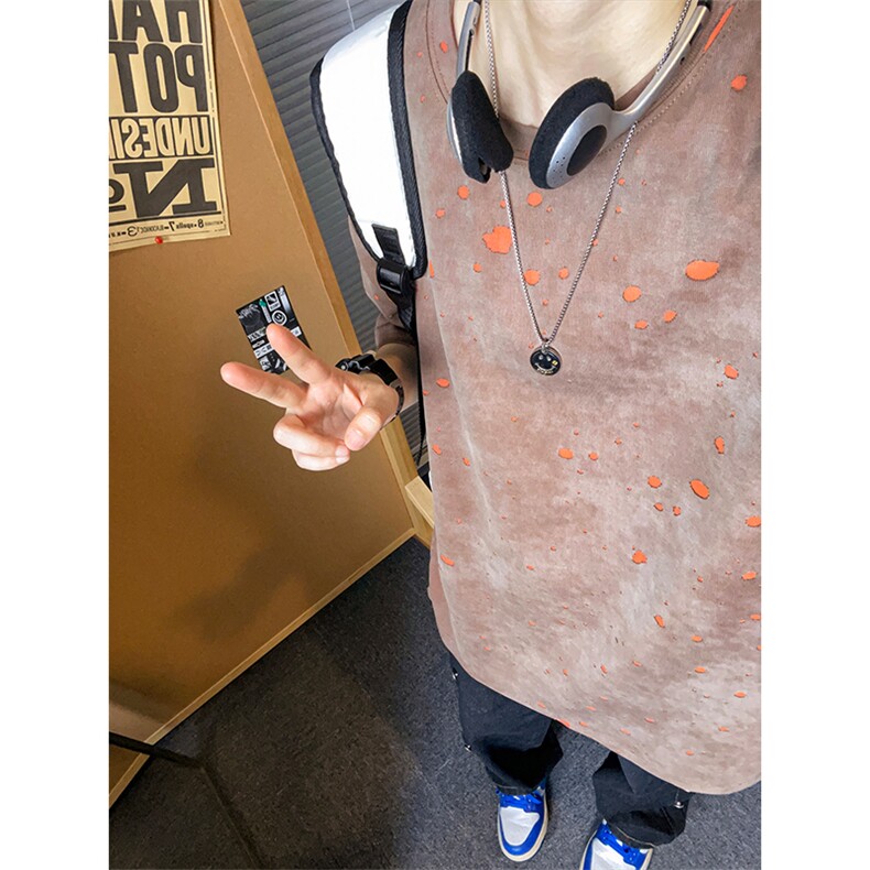美式重磅复古破洞假两件短袖T恤大码休闲男女体恤衫T3653-特价P33,男装T恤,电商A007