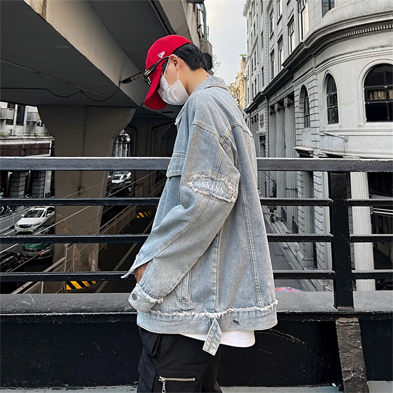 库奇大码宽松潮牌刺绣毛边牛仔外套中性夹克外穿男女款控128,男装夹克,星座301D-4(原星座1004-4）