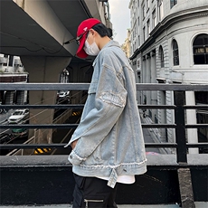 库奇大码宽松潮牌刺绣毛边牛仔外套中性夹克外穿男女款控128，男装夹克，星座301D-4(原星座1004-4）