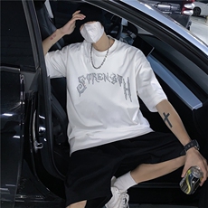 T恤潮流圆领男港风烫钻2026夏季新款短袖时尚B299-X5217-P35-控49，男装T恤，电商A061-1