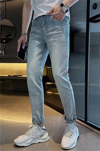 B230档新款纯色简约弹力小脚牛仔裤男士 长期款 7763 P80图片