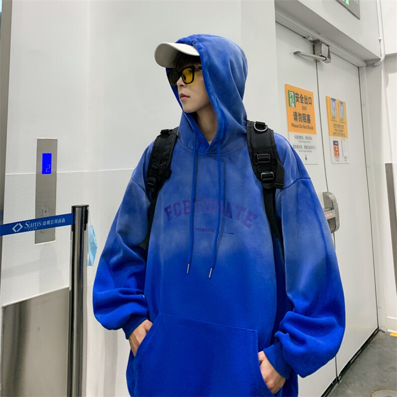 港风秋款男连帽卫衣字母印花抽绳渐变色休闲外套wy137P45,男装卫衣,星座1013-1