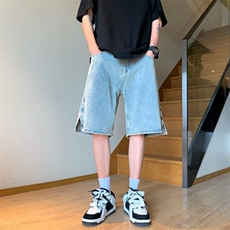 排扣开衩潮流牛仔短裤男夏季美式高街做旧复古五分裤潮牌大码裤子，男装牛仔裤，星座1210-1