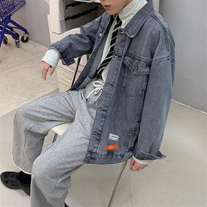 2021新款牛仔夹克男韩版ins宽松翻领休闲工装外套潮DS625TP75图片