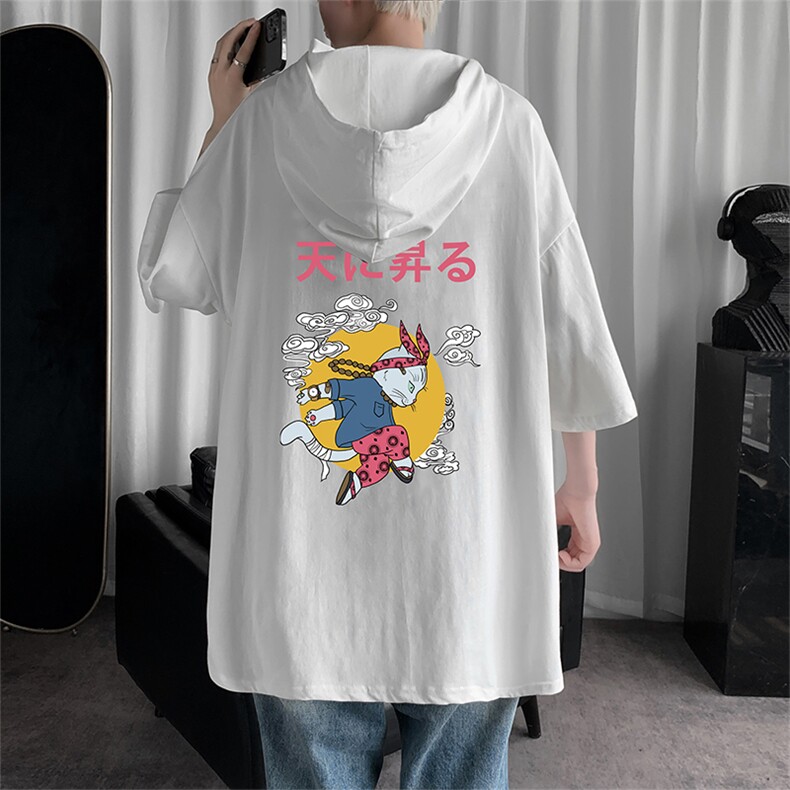 LD54012-P45连帽短袖t恤男大码胖子带帽五分袖中袖,男装T恤,电商A040