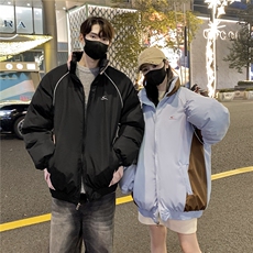 情侣装冬装双面穿条纹织带棉服拼色棉衣休闲外套男G1101P138，男装棉衣，电商A339