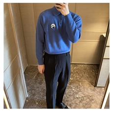 翻领套头毛衣男秋冬款潮流时尚韩版百搭休闲拼接针织衫上衣潮，男装针织衫/毛衣，星座516A