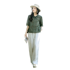 25年春款中古不规则碎花斜盘扣襟宽松长袖衬衫上衣M039，女装套装/套裙，凝聚力