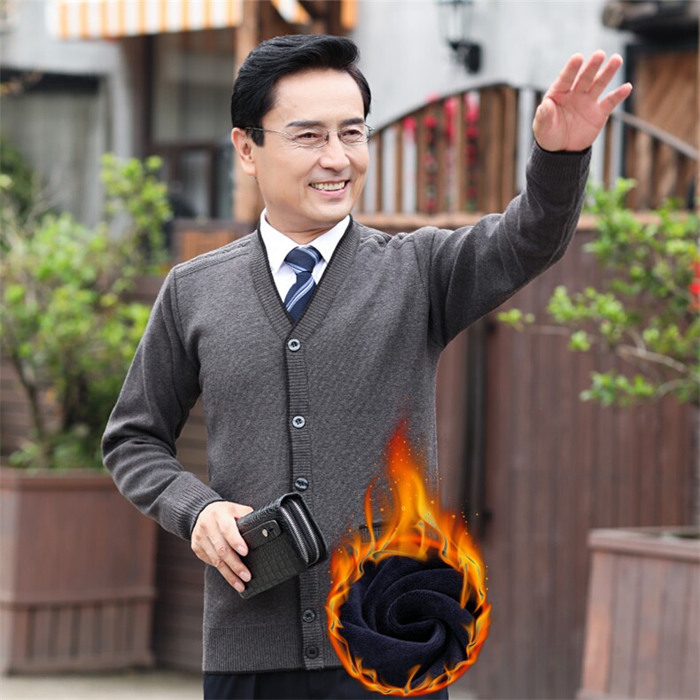 213/加绒加厚开衫男中老年毛衣老人保暖钮扣毛线衣冬装打底衫图片