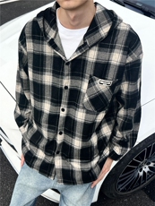 色织复古磨毛格子连帽外套CS02M-3XL特P45，男装衬衫，电商B325