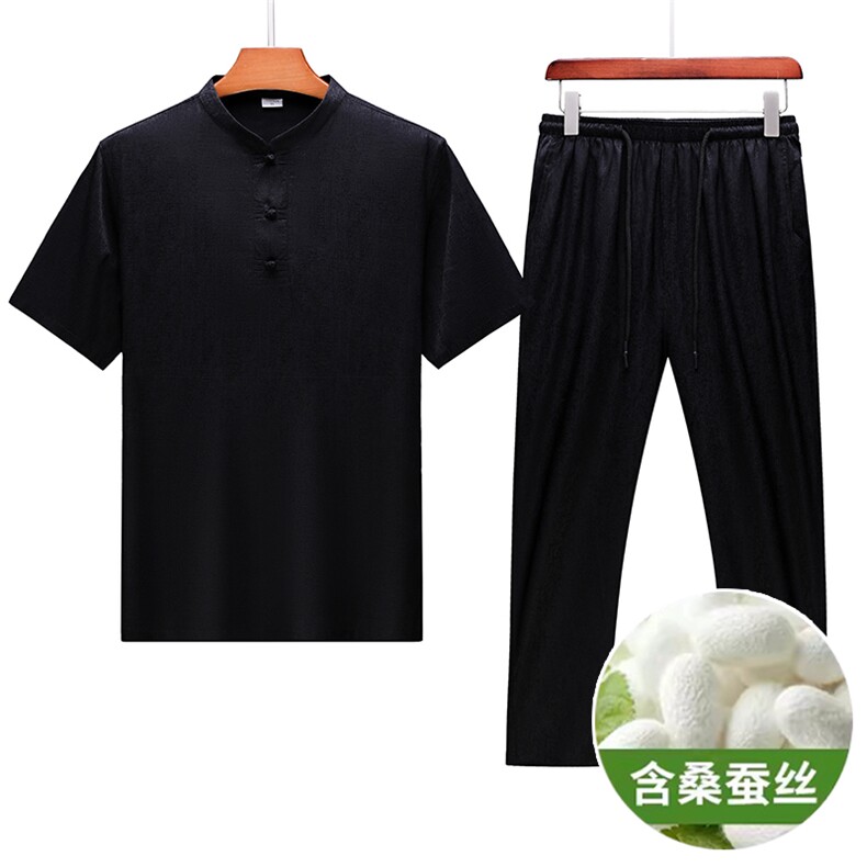 GBN833-7夏季风唐装纯香云纱短袖爸爸装套装,男装休闲套装,电商B360