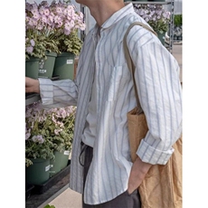条纹短袖衬衫男日系复古痞帅衬衣夏季度假慵懒风长分袖C139，男装T恤，星座1116A（原606A-3）