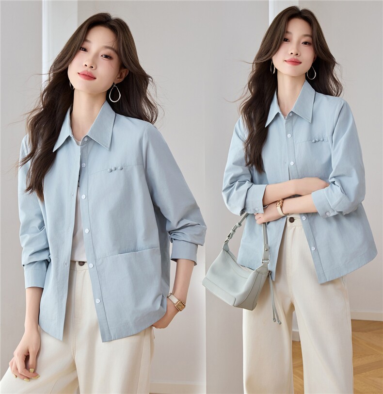 时尚休闲翻领衬衫外套女2025秋季新款百搭宽松长袖衬衣式开衫上衣，女装衬衫，木橙西子