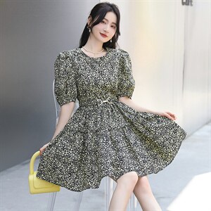 【现货】碎花纯棉小个子连衣裙高腰显瘦a字裙2024年夏季新款图片