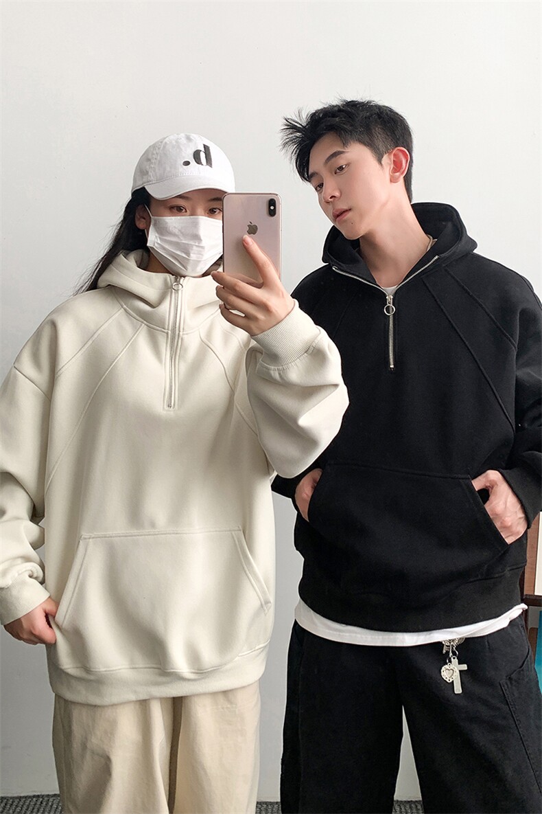重磅全棉无帽绳450克拉链连帽卫衣硬挺短宽套头外套男RH5337-P53,女装短外套,星座610B-1