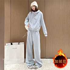 气质简洁休闲套装女秋冬新款韩系连帽卫衣直筒长裤显高显瘦两件套，女装套装/套裙，江南