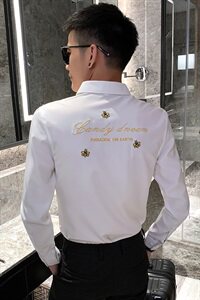 CSY81-P55控78 白色 2021春秋装社会小伙刺绣长袖衬衫男潮图片