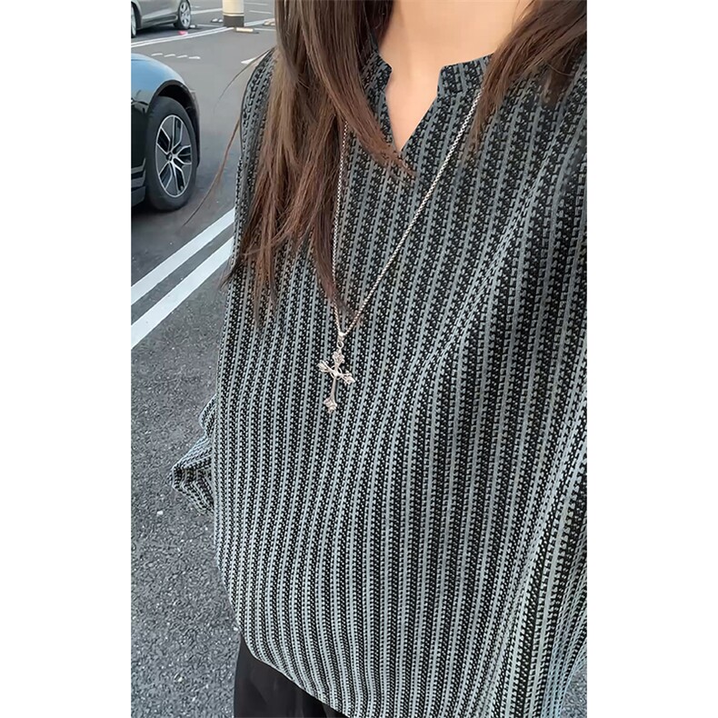 现货5W件280g鱼骨纹小香风V领T恤T24536特P15T24536J加绒特P25，男装T恤，电商A001-1