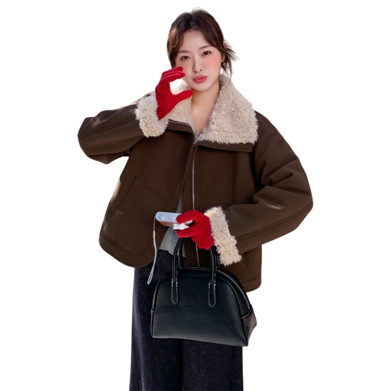 新款现货皮毛一体外套2C093-6682-P235-K328,女装短外套,2C093