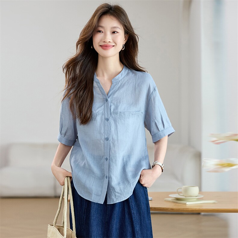 现货苎麻小衫,女装衬衫,希欧阁