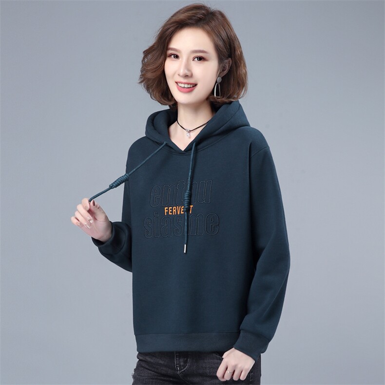 2022年秋季新款加绒加厚卫衣女长袖韩版时尚刺绣连帽上衣服女春秋,女装卫衣/绒衫,简韵佳
