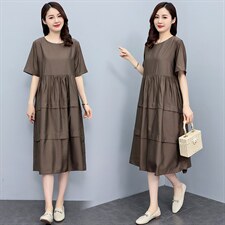 黑色短袖t恤裙子女2025年新款宽松遮肚显瘦时尚休闲圆领a字连衣裙，女装连衣裙，妃曼