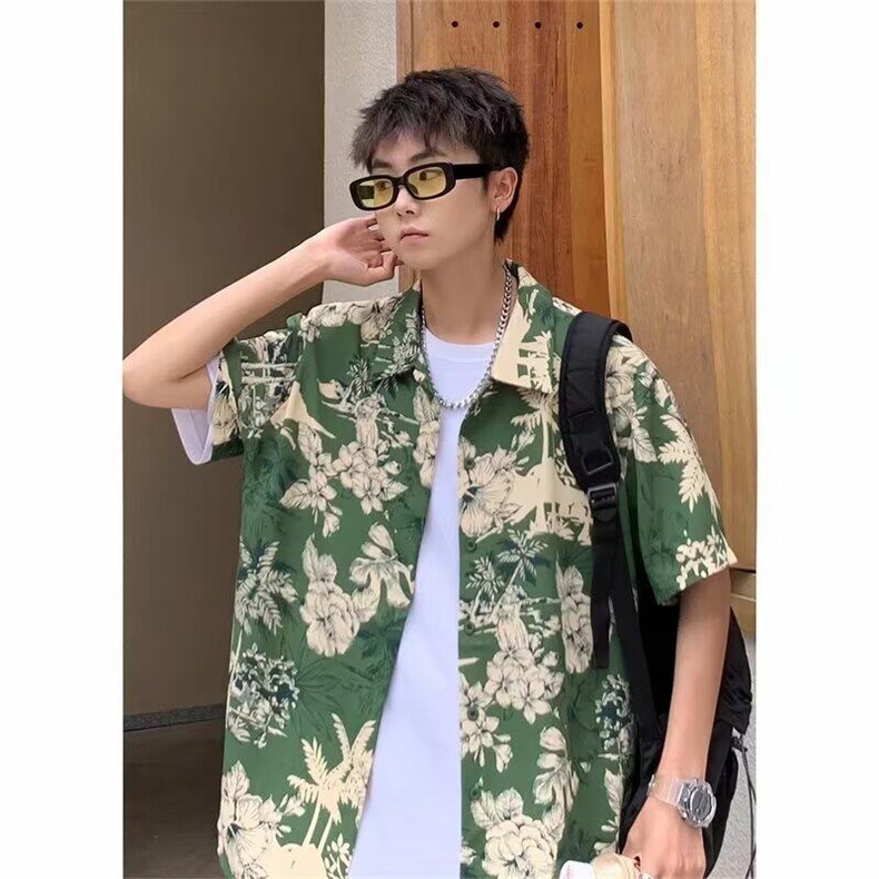 日系复古碎花满印短袖衬衫士夏季韩版ins潮流百搭大码休闲衬衣,男装T恤,星座506