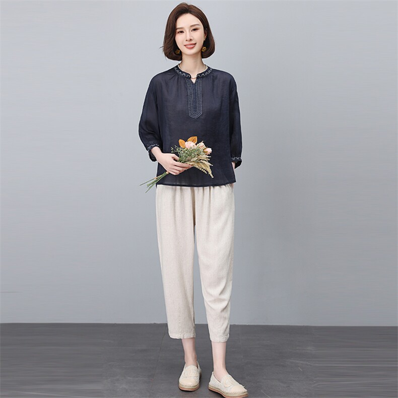 2025年夏季新款休闲简约苎麻两件套,女装套装/套裙,悦见她