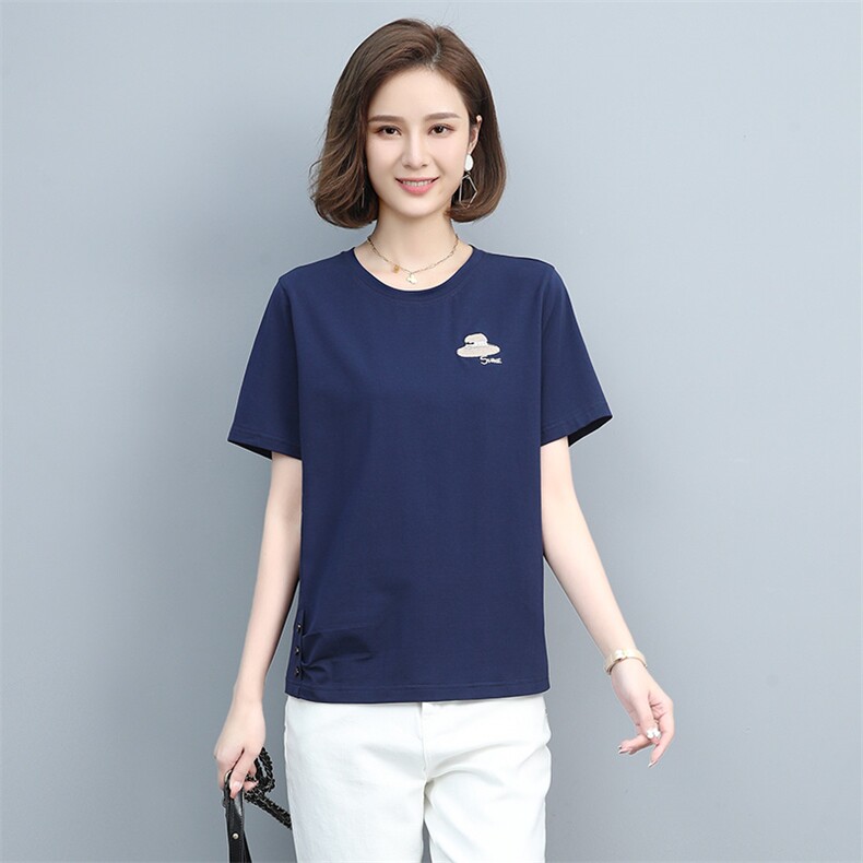 2023夏季新款简约时尚气质圆领休闲舒适短袖T恤,女装T恤,玛其路