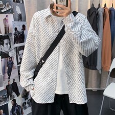 港风长袖衬衫男韩版潮流宽松学生潮牌上衣2021秋季外套W1300-P33，男装衬衫，星座512-4