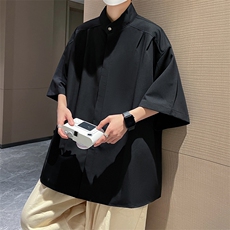 衬衫男韩版潮流短袖纯色帅文艺2023夏季新款ins宽松外套CY337-P35，男装衬衫，星座412-3