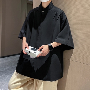 衬衫男韩版潮流短袖纯色帅文艺2023夏季新款ins宽松外套CY337-P35图片