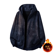 抖音得物品质美式加绒重磅满天星水洗扎染连帽卫衣开衫外套CM51JR，男装卫衣，电商A486