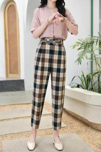 方格女款，冰丝衬衣，女装，哈真