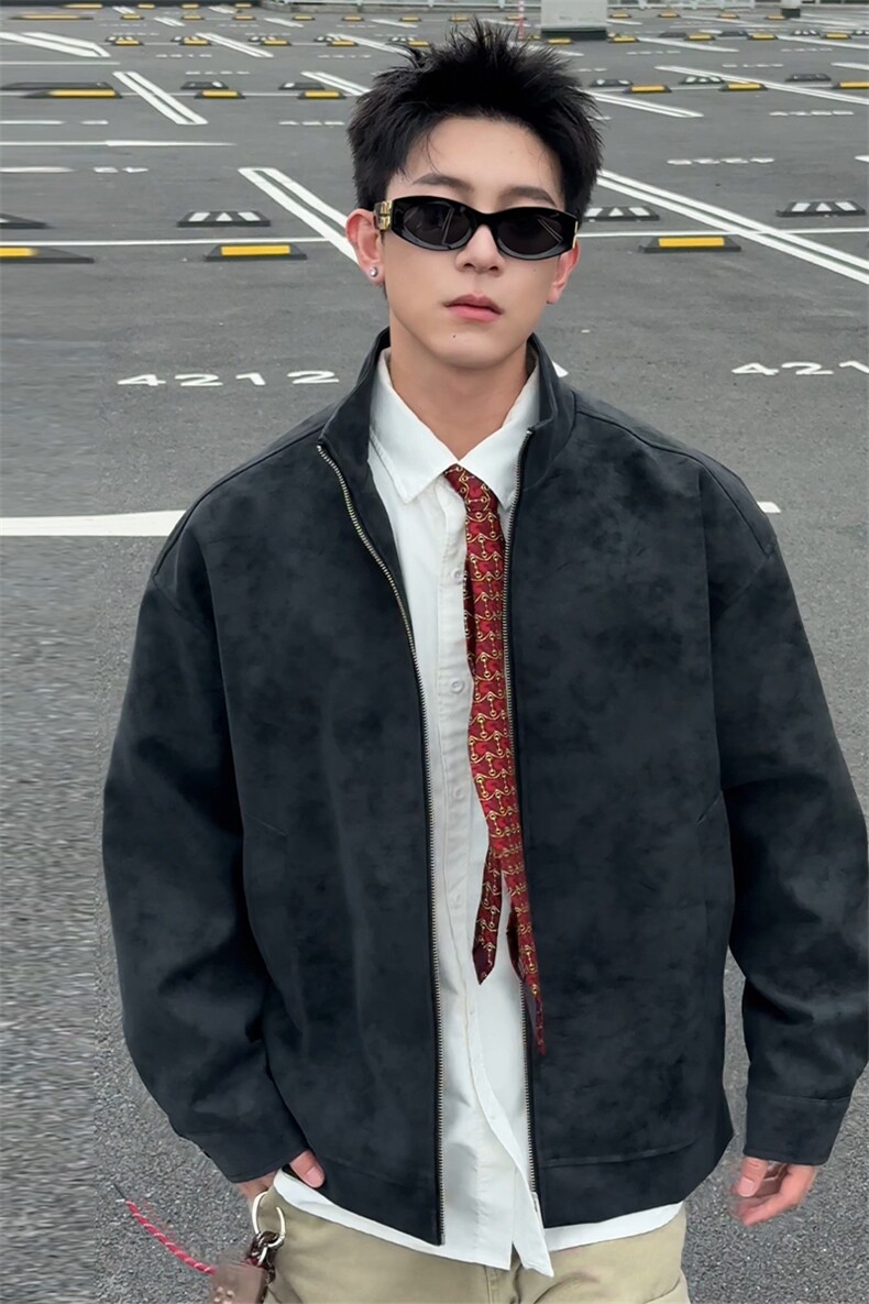 特批P80无差价cleanfit潮流时尚PU皮扎染大码夹克皮衣外套男J5230,男装夹克,电商A001-1