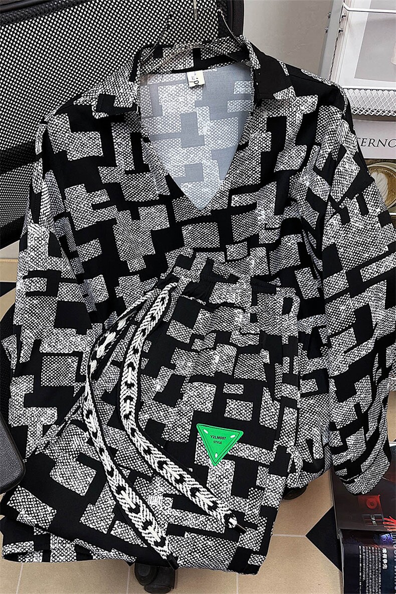 1冰丝衬衫男一套装九分裤男潮流搭配七分袖POLO衫男TZ7732P75控89,男装衬衫,星座226-2