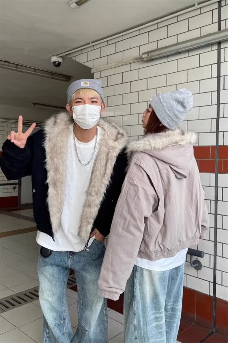 大毛领毛绒连帽棉服冬宽松休闲保暖百搭棉衣舒适外套LF1002P125,男装棉衣,电商D256-2(原A064-2)