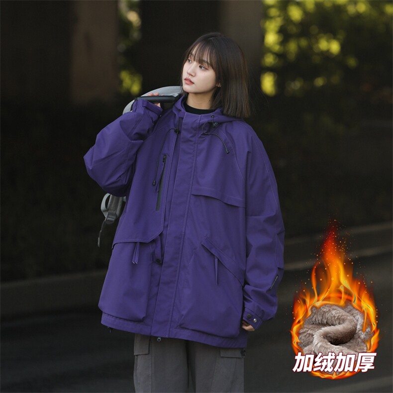 加绒加厚工装连帽冲锋衣夹克男女保暖上衣外套A406A136特P95,男装夹克,星座309（原A406）