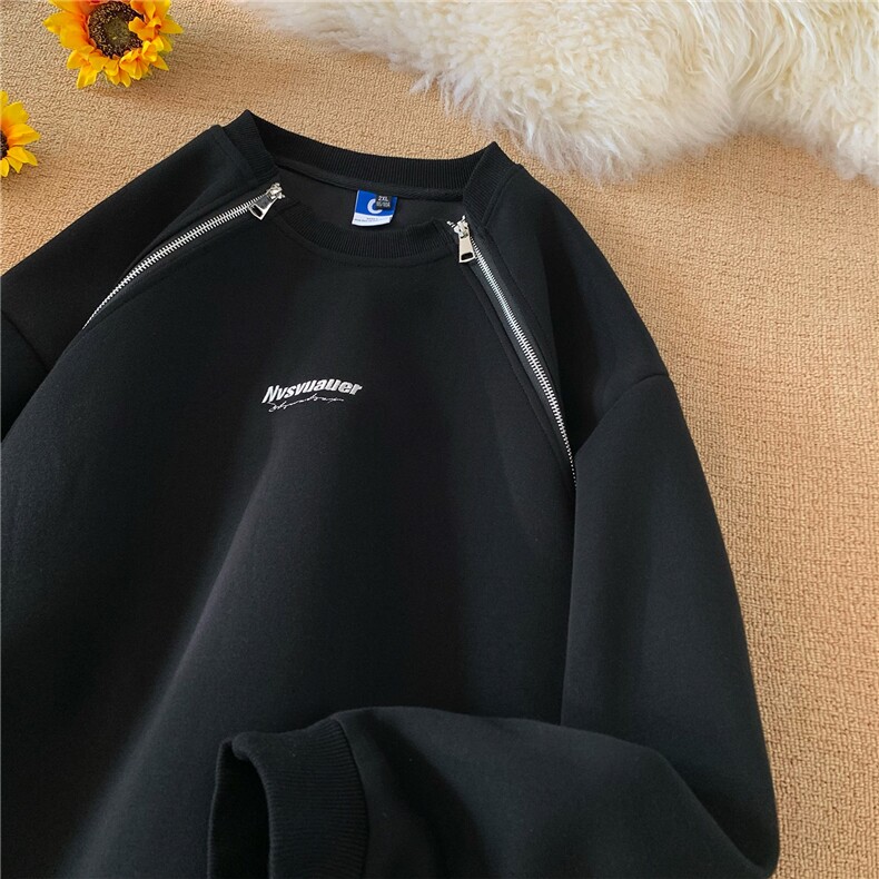 港风平铺2026秋装套头圆领刺绣卫衣男装秋季宽松长袖外套S336-P58，女装短外套，电商A233-1