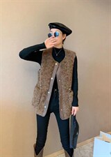 超逸世家4217收腰显瘦简约时尚皮毛一体马甲冬季新款，女装马甲，超逸世家