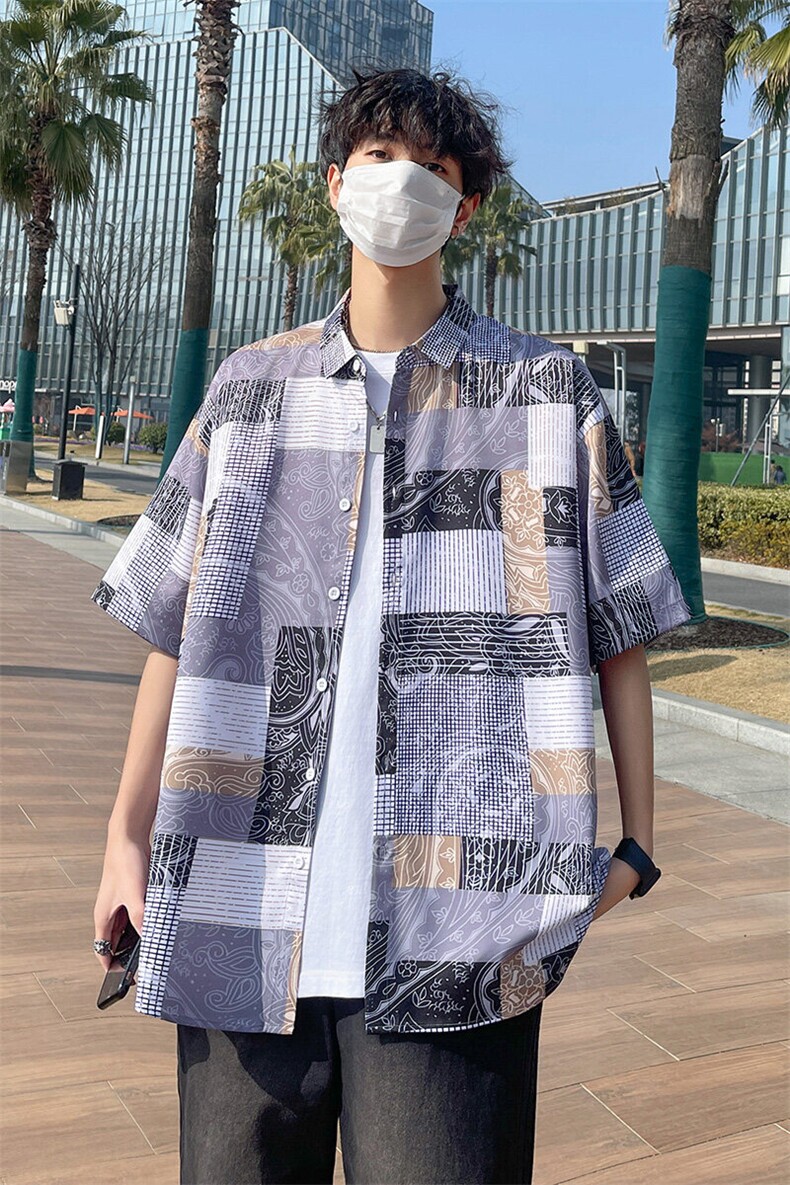 精品花衬衫男短袖夏季痞帅休闲上衣服外套翻领大码衬衣A012/P35,男装衬衫,电商A012
