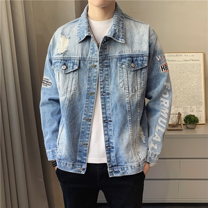 JK818-p80 M-5X店主风ins牛仔夹克绣花破洞大码男日系CITYBOY图片