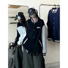 抖音得物高品质全棉380克潮立领棒球服开衫印花卫衣外套ACM1202，女装短外套，电商A443