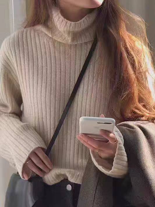 2025年秋季通勤套头时尚百搭通勤简约休闲坑条自由领，女装针织衫/毛衣，冀清阳荣