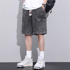 工装牛仔短裤男士夏季薄款2025新款宽松抽绳运动休闲五分裤，男装牛仔裤，星座1210-1